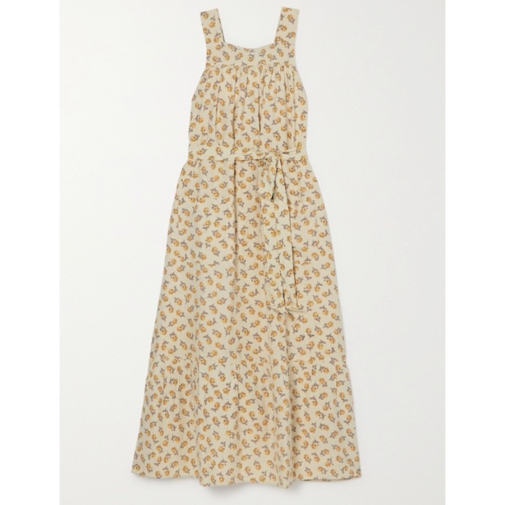 Doen Eve Raw Silk Floral Printed Midi Dress